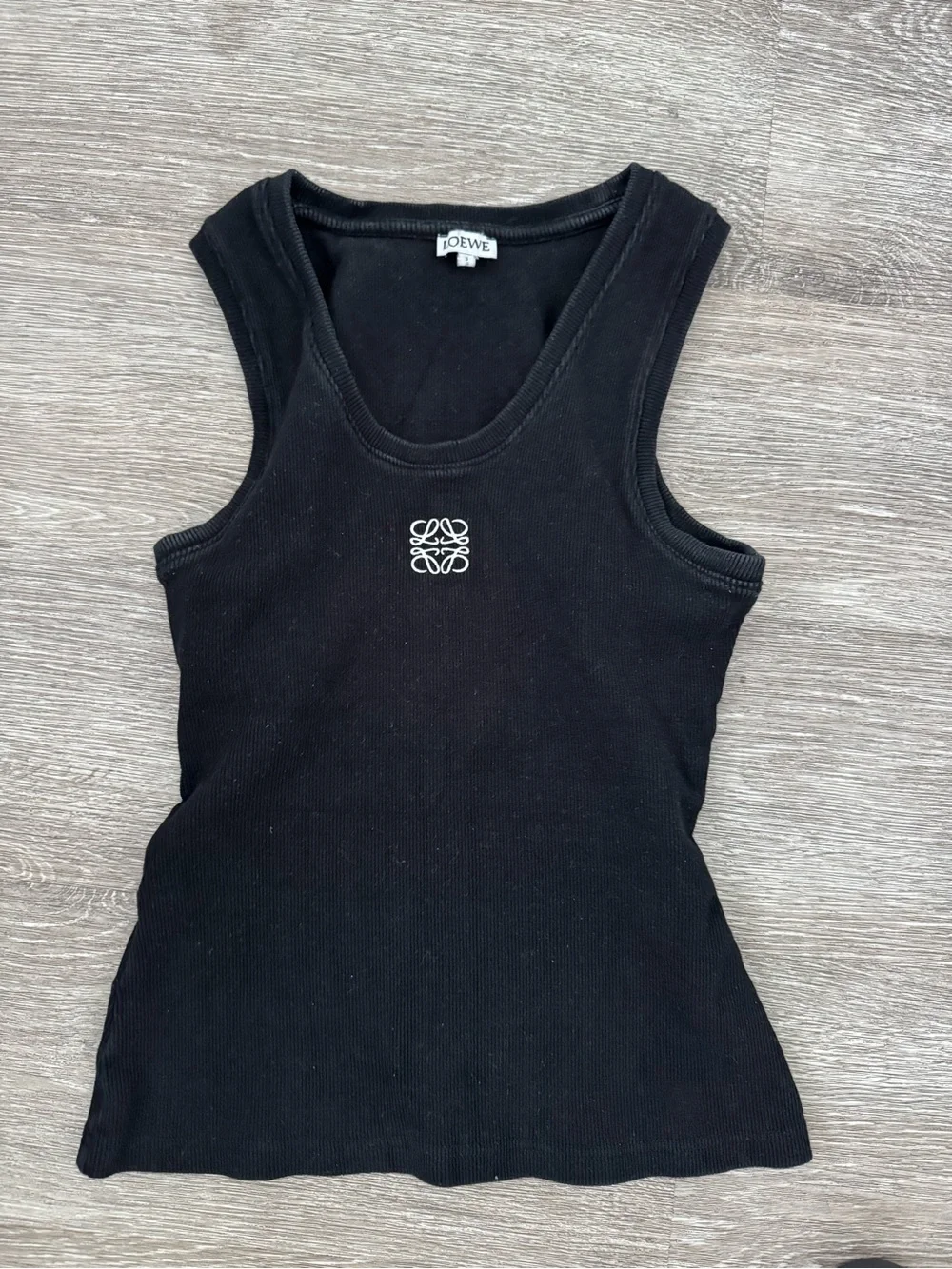 Black Ribbed Scoop Neck Tank Top Fitted Minimalist Sleeveless GUC